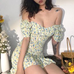 Casual Dresses Hirigin 2023 European And American Style Spring Summer Women's Dress Slim High Waist Hip Fashion Floral Ruffle