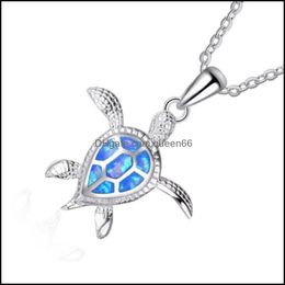 Pendant Necklaces Pretty Blue Opal Necklace Pendants Gift For Women Wedding Jewelry Beautif Pendantturtles Drop Delivery Dhi4B