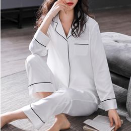 Women's Sleepwear Pajamas Spring And Summer Silk Ice Long Sleeve Home Wear White Autumn Thin Imitated Fabric Suit
