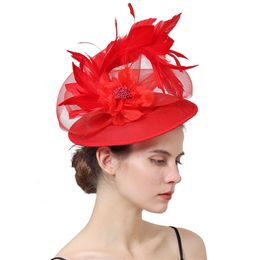 Berets Fascinator With Face Veils Wedding Women Feather Headpiece Hair Clip And Headband Church Occasion Headwear For Ladies Event 230112