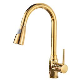 Kitchen Faucets European Mixer Extraction Of All Copper Gold Dish Basin Under The Expansion Faucet FaucetKitchen