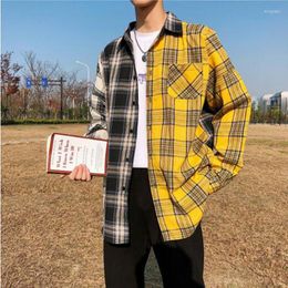 Men's Casual Shirts MODA VELOCE Blakc And Yellow Plaid Shirt Men For Summer Mens Slim Fit