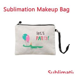 Party Favor Sublimation Blanks Cosmetic Bag Linen Mtifunction Coin Purse Soild Color Mobile Phone Bags Outdoor Portable Makeup Pouch Dho57