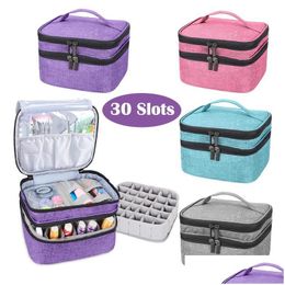 Storage Bags Doublelayer Nail Polish Organiser Bag Mask Cosmetic Holder Essential Oil Per Manicure Tools Handbag Carrying Box Drop D Dhei6