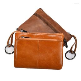 Wallets Men's Mini Purse Genuine Leather Women Zipper Pouch Short Wallet Small Money Bag Coin Business Bank Card Holder