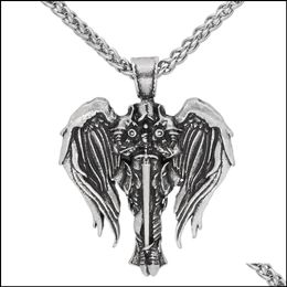 Pendant Necklaces Fashion Vintage Mens Jewellery Necklace Antique Sier Stainless Steel Tone Angel Punk Rock Drop Delivery Pendants Dhbzs