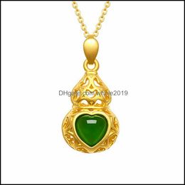 Pendant Necklaces Fashion And Exquisite Sand Gold Hetian Jade Gourd Safe Pendants Inlaid Auspicious Wish Drop Delivery Jewellery Dhx03