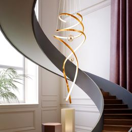 Modern Spiral Pendant Lamps Long Golden American Luxury Stairs Way Pendant Lights Fixture European Big Hanging Lamp Home Hotel Villa LOFT Hotel Hall Droplight