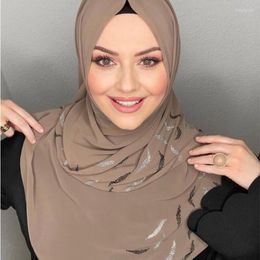 Ethnic Clothing Plain Crescent Diamond Bubble Chiffon Hijab For Women Scarf Wrap Solid Color Shawls Headband Muslim Hijabs Scarves 2023