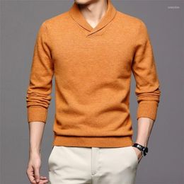 Men's Sweaters Mens Autumn Business Casual Turn-Down Collar Long Sleeve Solid Simple Knitting Pullovers Slim Fit Sweater Tops Male