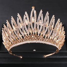 Wedding Hair Jewelry Luxury Crystal Gold Color Big Crown Tiara Queen Women Beauty pageant Prom Crowns Tiaras Bridal Accessories 230112