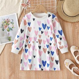 Girl Dresses Baby Bloomers Toddler Kids Girls Long Sleeve Love Heart Prints Casual Princess Dress Formal