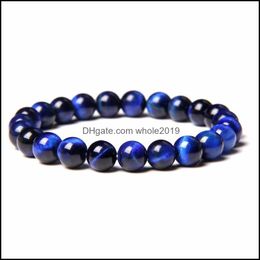 Charm Bracelets Men Healing 8Mm Royal Blue Tiger Eye Stone Beads Bracelet Fashion Bangle Women Jewellery Drop Delivery Dhkth