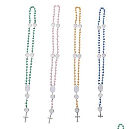 Pendants 4 Colors Sublimation Necklace Heat Transfer Pendant Rosary Bead Cross Jesus Metal Gf0102 Drop Delivery Home Garden Arts Craf Dh3Ia