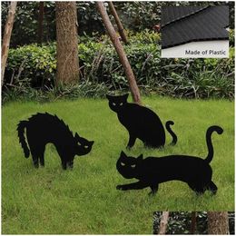 Party Decoration Halloween Props Black Cat Silhouette Yard Sign Lawn Stakes Terror Supplies Interesting Drop Delivery Home Garden Fe Dhjep