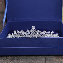 Wedding Hair Jewelry SLBRIDAL Gorgeous Cubic Zircon Tiara CZ Bridal Headband Queen Princess Pageant Party Crown Bridesmaid 230112