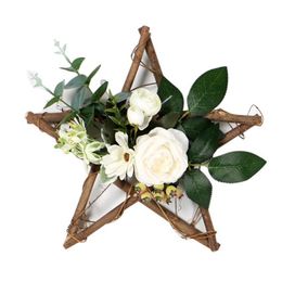 Decorative Flowers & Wreaths Garland Wooden Five-pointed Star Artificial Rose Eucalyptus Wreath Leaves Pendant Home Wall Door Hanging Decora