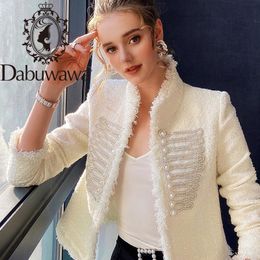 Women's Jackets Dabuwawa Elegant Women Pearl Button Tweed Jacket Coat Long Sleeve Vintage Female Solid Outwear Stand Collar DO1ASO004