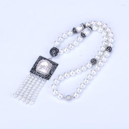 Pendant Necklaces Square Connector Charms Freshwater Pearl Bead With Beaded Red Black Tassel Chain CZ Lock Choker Women Necklace Gift