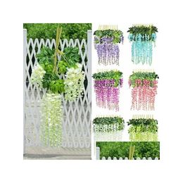 Decorative Flowers Wreaths New Artificial Ivy Silk Flower Wisteria Vine Rattan For Wedding Centerpieces Decorations Bouquet Garlan Dh9Hu