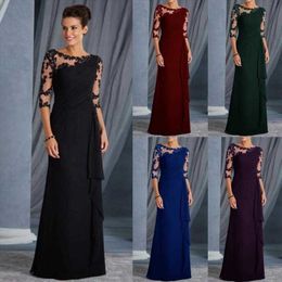 Womens Long Lace See Dresses Through Round Neck Shirt With Half Sleeve Dress