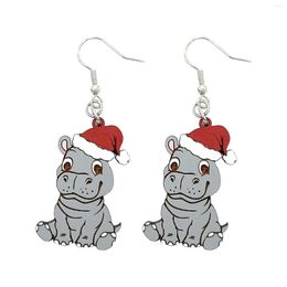 Hoop Earrings Personalized Hippo Christmas Wooden Fun Gift