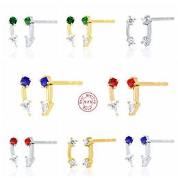 Stud Earrings Aide 925 Sterling Silver Colorful Zircon For Women Red Blue Green Crystal Arc Line Shape Ear Party Jewelry