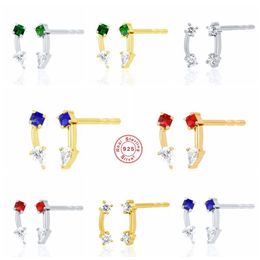 Stud Earrings Aide 925 Sterling Silver Colourful Zircon For Women Red Blue Green Crystal Arc Line Shape Ear Party Jewellery