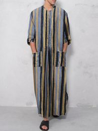 Ethnic Clothing Muslim Striped Men Jubba Thobe Saudi Arabia Pakistan Islamic Robe Eid Ramadan Dubai Musulmane Loose Casual Kaftans