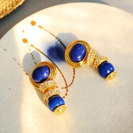 Backs Earrings Vintage In Europe And The United States Mediaeval High-end Lapis Lazuli With Ear Clip