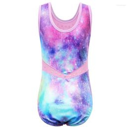 Stage Wear BAOHULU Galaxy Print Leotard For Girls Sleeveless Gymnastics Practise Costume Ballerina Bodysuit Dancewear Jumpsuit