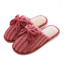 Slippers Winter Women Home Cute Bowknot Warm Shoes Anti-Slip Flats Male Female Couple Slides Brown Pink Cozy House Furry Slipper