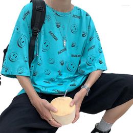 Men's T Shirts Full Print Cartoon Smile Short Sleeve Tshirts Streetwear Hip Hop Casual Loose Fashion Tees Men Harajuku Summer Tops Male