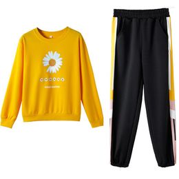 Women's Tracksuits 2023 Spring Autumn Women Leisure Slim Sports Suit Cute Little Daisy Print Sweatshirt And Long Pant Two Piece Set