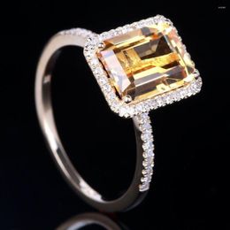Cluster Rings Fashion Yellow Crystal Citrine Gemstones Diamonds For Women White Gold Silver Color Wedding Jewelry Bague Bijoux Gif2396