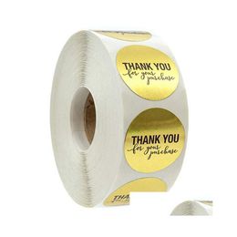 Adhesive Stickers Good Quality 500Pcs/Roll 1 Inch Gold Round Thank You Label Sticker Envelope Seal Baked Papckage Diy Drop Delivery Dhlos