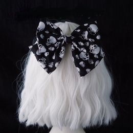 Hair Clips Barrettes Harajuku Gothic Vintage Black Skull Printed Bow band Accessories 230112