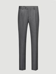 Men's Suits Deep Grey Stripe Wool Mens Pants England Retro Style Slim Fit Casual Business Man Daily Trousers 2023 Spring Pant