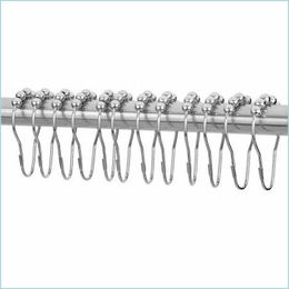 Robe Hooks Practical Aluminium Alloy Curtain Antirust Bath Rollerball Shower Curtains Glide Rings Convenient Home Bathroom Accessori Dh73M