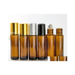 Packing Bottles 1000Pcs/Lot 10Ml Amber Glass Roll On Bottle With Stainless Steel Roller Ball Essential Oils Brown Per Fast Delivery Dhjzm