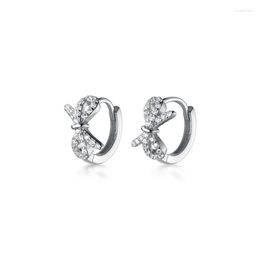Hoop Earrings MloveAcc Small Round Circle 925 Sterling Silver For Women Cubic Zirconia CZ Bowknot Bow Tie Trendy Huggie Jewellery
