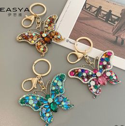 Keychains Lanyards Sweet Big Rhinestone Butterfly Keychain Cute Fashion Glitter Crystal Insect Charm Pendant Handbag Accessories K Dhd2U