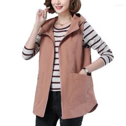 Women's Vests Nice Double Women Vest Spring Hooded Fashion Waistcoats Loose Ladies Mid-length Sleeveless Jacket 4XLC983