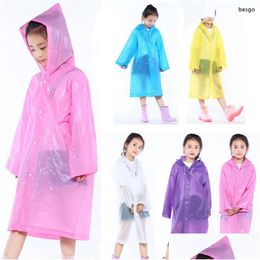 Raincoats Nondisposable Ponchos For Children Thicken Wearable Eva Kids Raincoat Outdoor Travel Hooded Poncho Tqq Bh1666 Drop Deliver Dhsfd