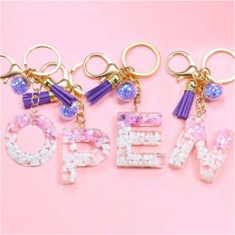 Keychains Lanyards Fashion Tassel Women Jewellery Az Letters Initial Glitter Resin Handbag Pendant Cute Key Chain Rings Accessories Dhfhi