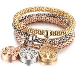 Link Bracelets Chain 3Pcs/Set Fashion Crystal Key Lock Elastic Charm For Women Gold Colour Creative Popcorn Corn Jewellery