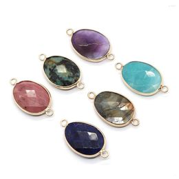 Pendant Necklaces 2pcs/pack Natural Semi-precious Stone Connectors Oval Shaped Section With Gold Color Edge DIY For Making Necklace Bracelet