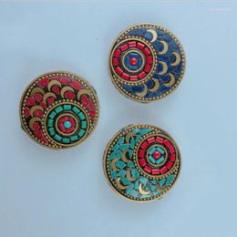 Pendant Necklaces Ethnic Tibet Antique Golden Flat Round Charms Red Blue Clay Beads Copper Crescent Moon Sun Amulet Pendants For Making