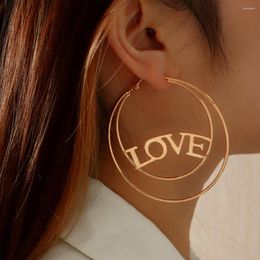 Hoop Earrings Punk Hip-Hop Hyperbole Big Circle Gold Color LOVE Letter Women Bridal Round Fashion Jewelry