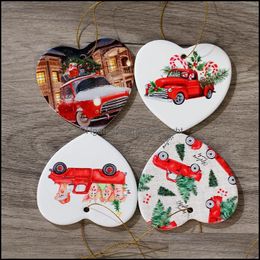 Pendants Sublimation Blank Ceramic Pendant Creative Christmas Decoration Heat Transfer Printing Diy Ornament Xmas Tree Hanging Drop Ottra